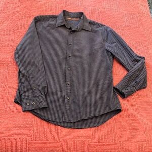 Perry Ellis casual button down Checkered indigo Shirt - lightly faded